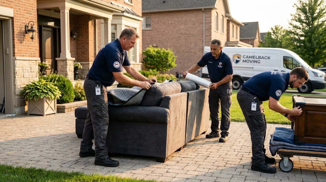 Large estate moving crew wrapping furniture in Birmingham, AL