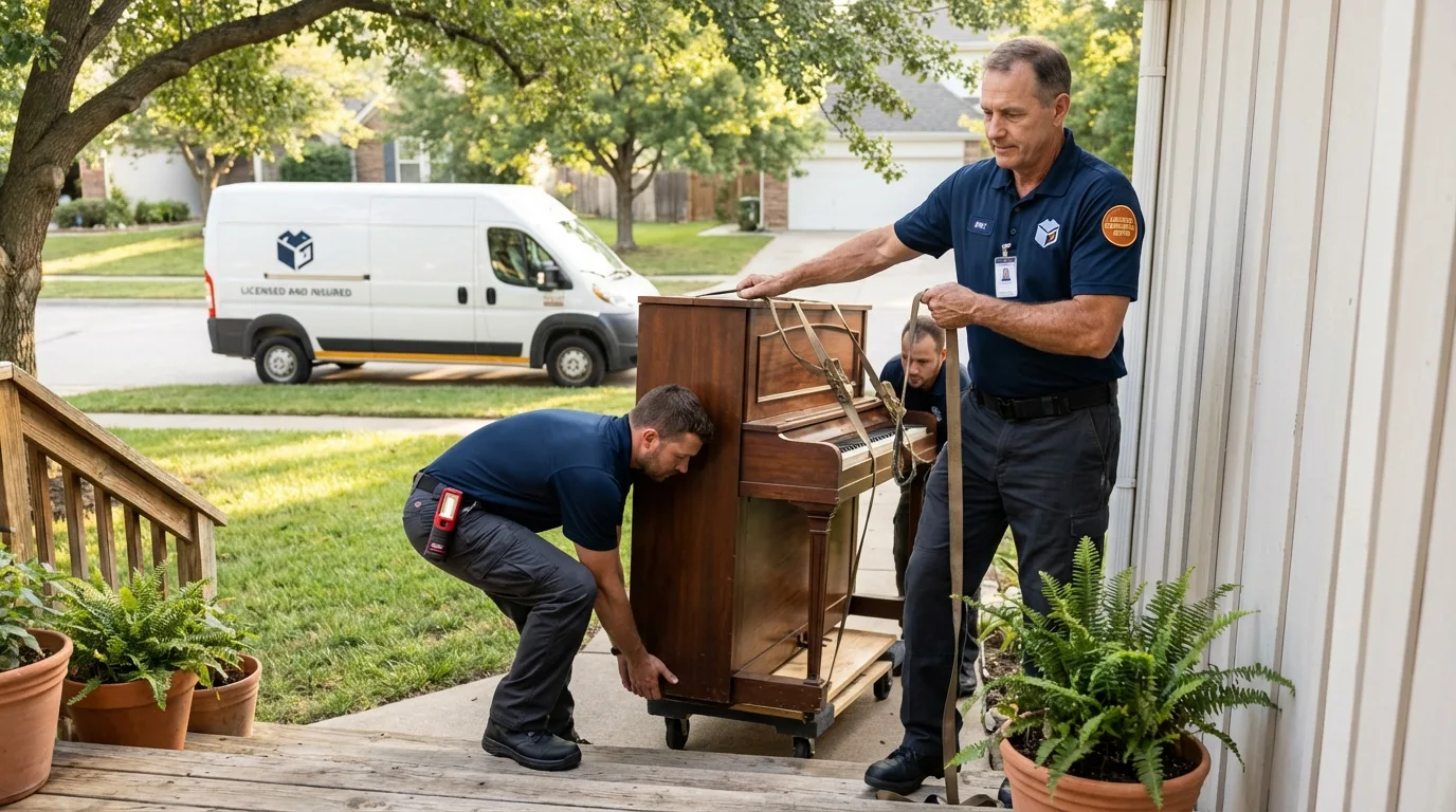Licensed piano movers securing grand piano in Birmingham, AL